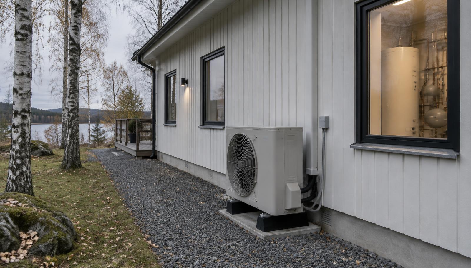 Utedel på fasaden till ett modernt hus med utsikt över teknikrummet